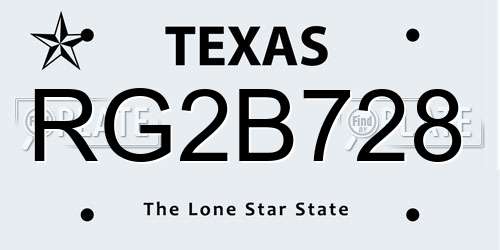 RG2B728 Texas License Plate