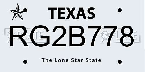 RG2B778 Texas License Plate
