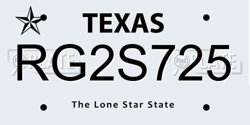 RG2S725 Texas License Plate