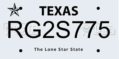 RG2S775 Texas License Plate