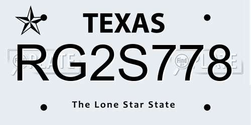 RG2S778 Texas License Plate