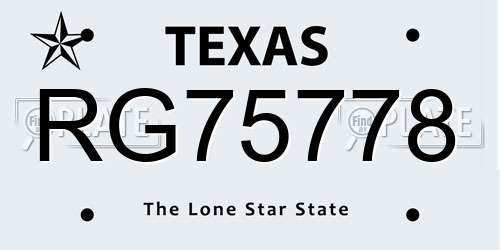 RG75778 Texas License Plate