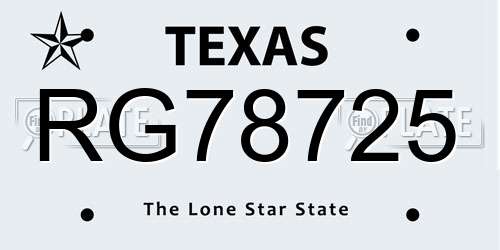 RG78725 Texas License Plate