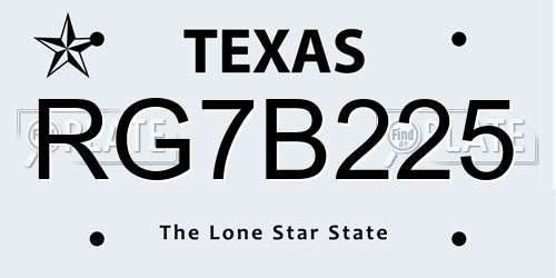 RG7B225 Texas License Plate