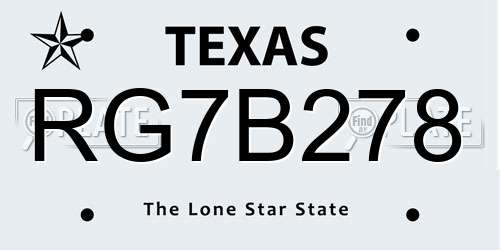 RG7B278 Texas License Plate