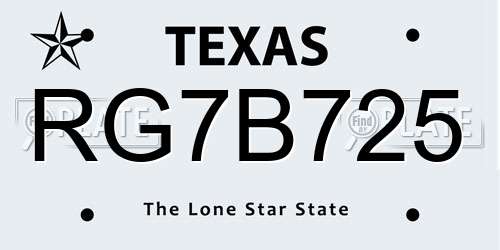 RG7B725 Texas License Plate