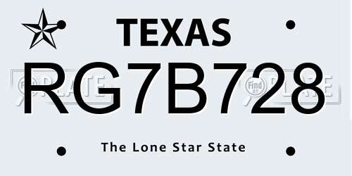RG7B728 Texas License Plate