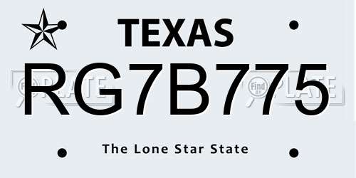 RG7B775 Texas License Plate