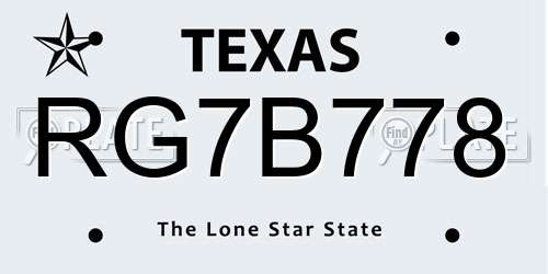 RG7B778 Texas License Plate