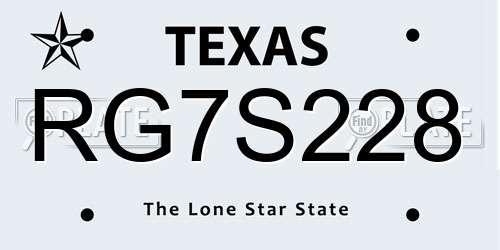 RG7S228 Texas License Plate