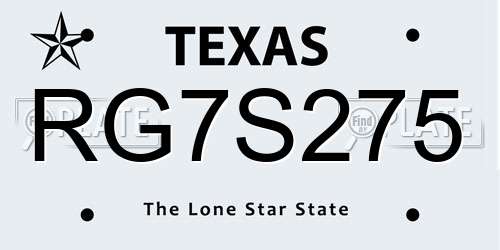 RG7S275 Texas License Plate