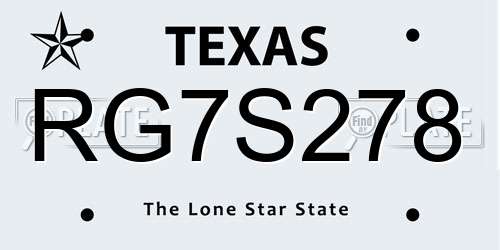 RG7S278 Texas License Plate