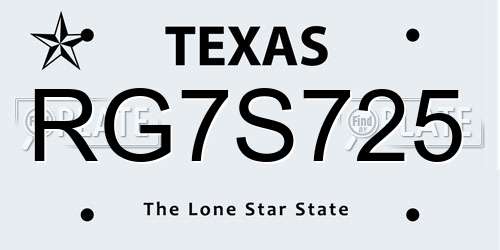 RG7S725 Texas License Plate