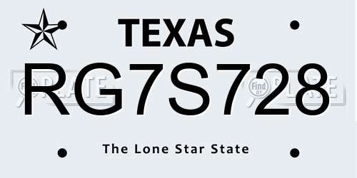 RG7S728 Texas License Plate
