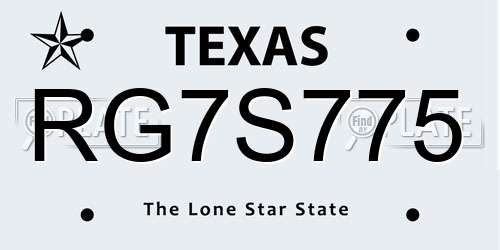 RG7S775 Texas License Plate