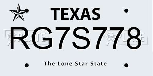 RG7S778 Texas License Plate