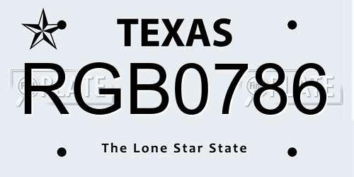 RGB0786 Texas License Plate
