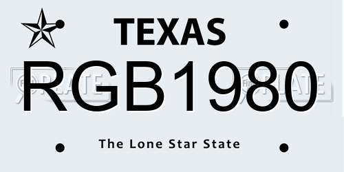 RGB1980 Texas License Plate