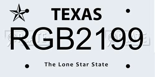 RGB2199 Texas License Plate