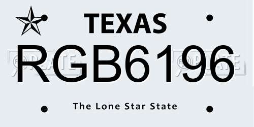 RGB6196 Texas License Plate