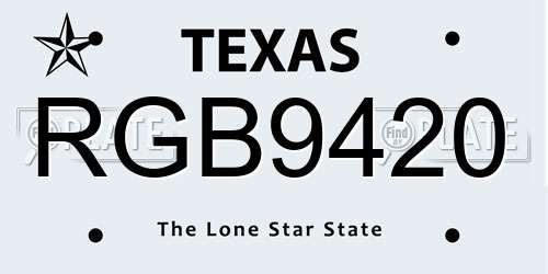 RGB9420 Texas License Plate