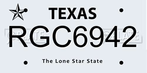 RGC6942 Texas License Plate