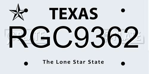 RGC9362 Texas License Plate