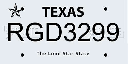 RGD3299 Texas License Plate