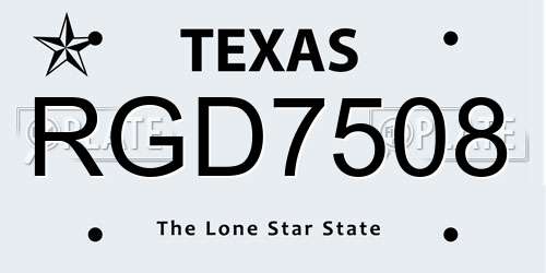RGD7508 Texas License Plate