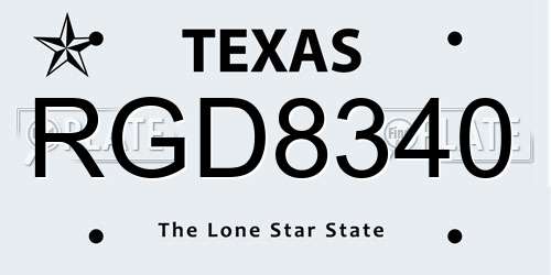 RGD8340 Texas License Plate