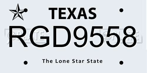 RGD9558 Texas License Plate