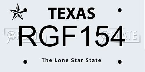 RGF154 Texas License Plate