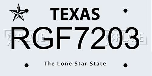 RGF7203 Texas License Plate