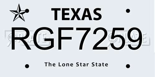 RGF7259 Texas License Plate
