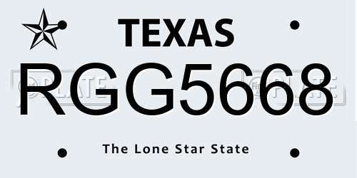 RGG5668 Texas License Plate