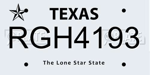 RGH4193 Texas License Plate