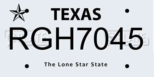 RGH7045 Texas License Plate