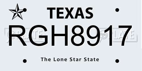 RGH8917 Texas License Plate