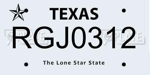 RGJ0312 Texas License Plate