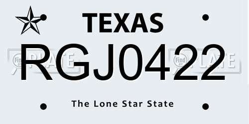 RGJ0422 Texas License Plate