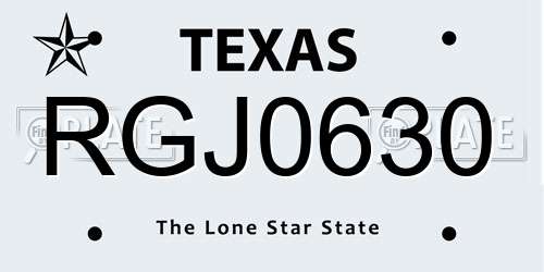 RGJ0630 Texas License Plate