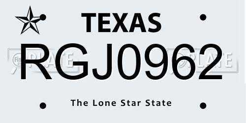 RGJ0962 Texas License Plate