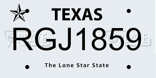 RGJ1859 Texas License Plate