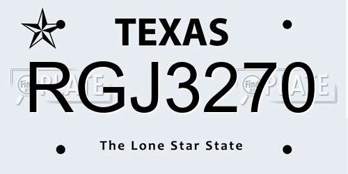 RGJ3270 Texas License Plate