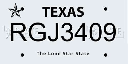 RGJ3409 Texas License Plate