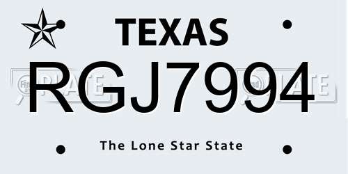 RGJ7994 Texas License Plate