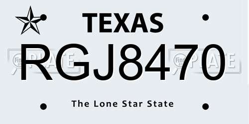 RGJ8470 Texas License Plate