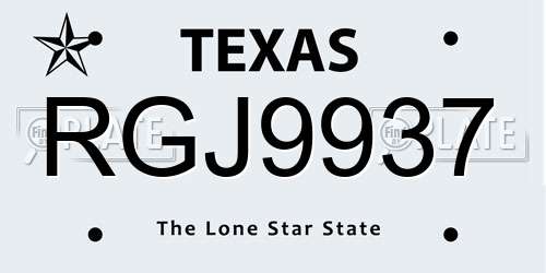 RGJ9937 Texas License Plate