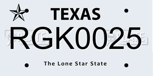 RGK0025 Texas License Plate