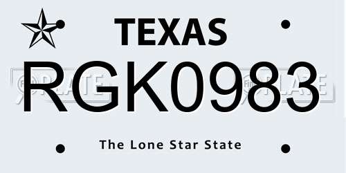 RGK0983 Texas License Plate